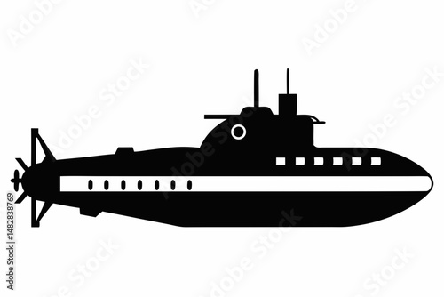 submarine silhouette line art vector illustration with a white background