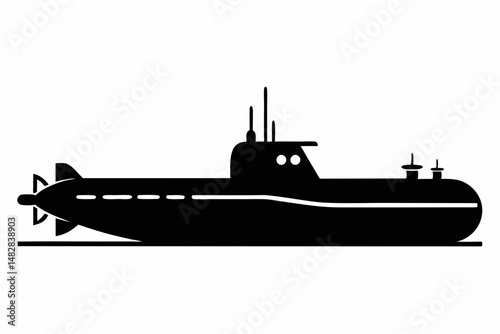 submarine silhouette line art vector illustration with a white background