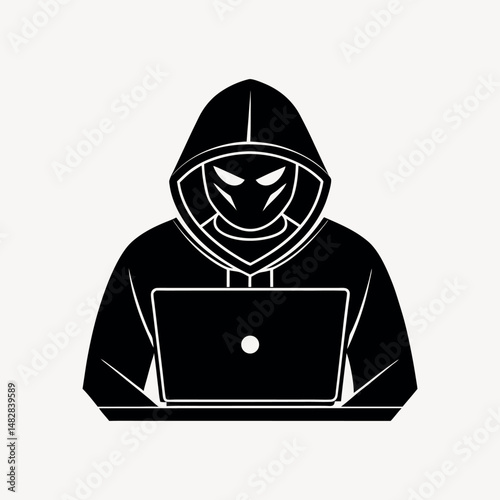 Hacker vector silhouette on white background