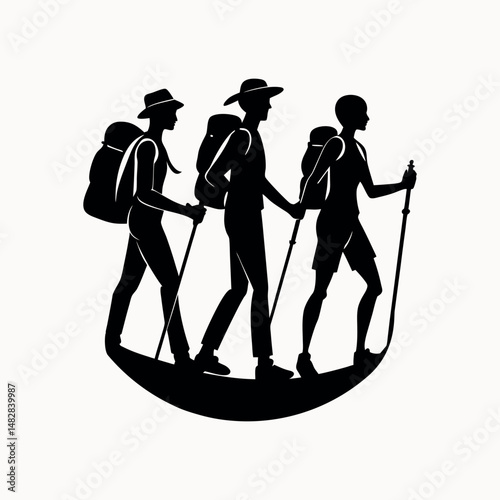 Male and female hiker set vector silhouette on white background