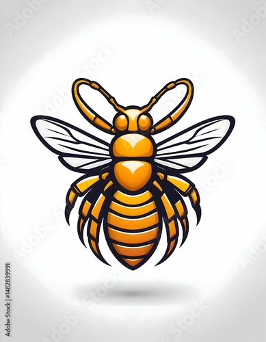 A stylized illustration of a flying insect with yellow and black colors