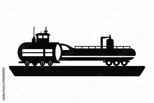 tanker silhouette line art vector illustration with a white background