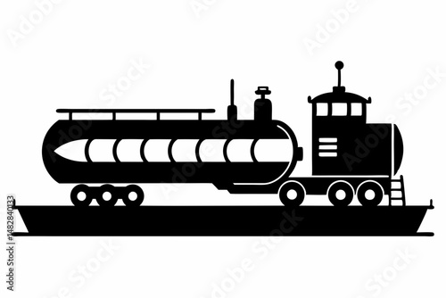 tanker silhouette line art vector illustration with a white background