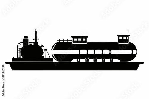 tanker silhouette line art vector illustration with a white background