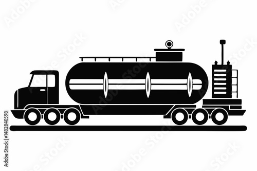 tanker silhouette line art vector illustration with a white background