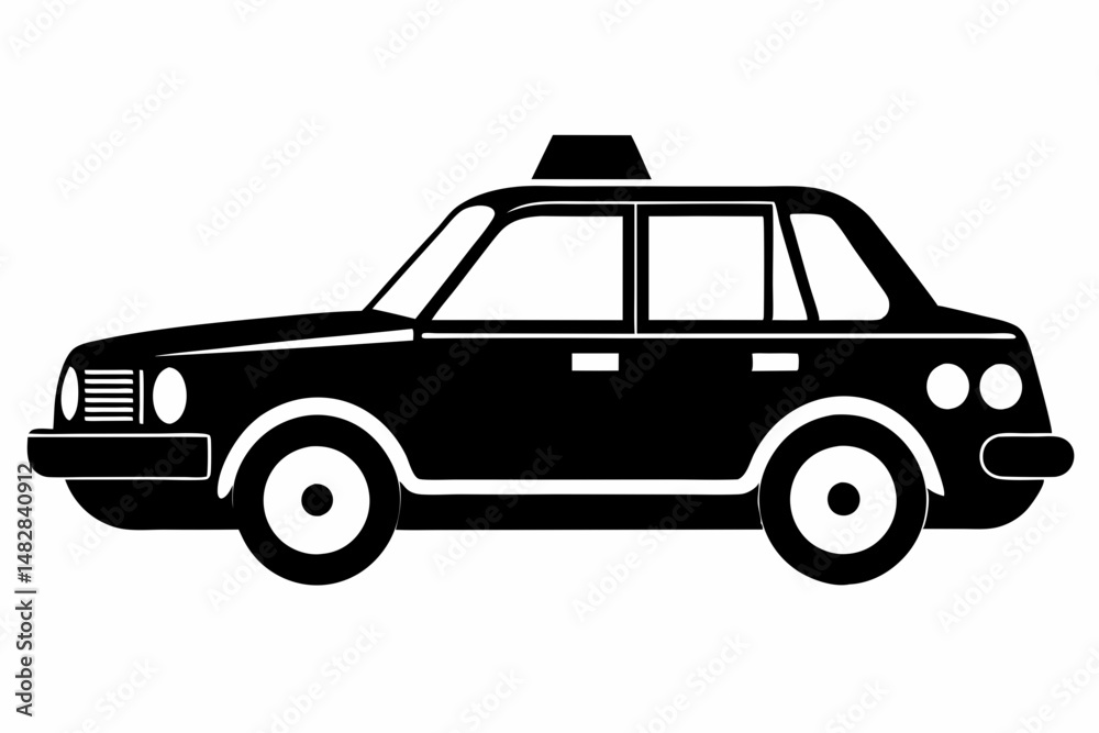 Fototapeta premium taxi silhouette line art vector illustration with a white background