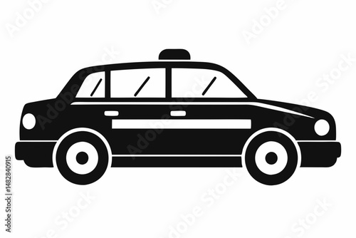 taxi silhouette line art vector illustration with a white background