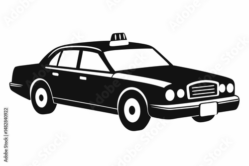 taxi silhouette line art vector illustration with a white background