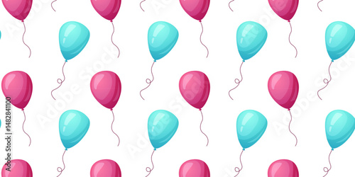 Seamless cartoon balloon pattern with pink and blue party balloons. Colorful festive background for birthday, celebration, textile, wrapping paper, wallpaper or web design. Vector illustration