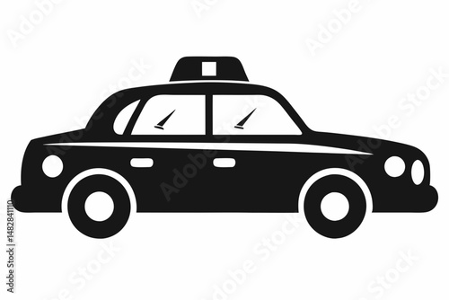 taxi silhouette line art vector illustration with a white background