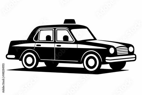 taxi silhouette line art vector illustration with a white background