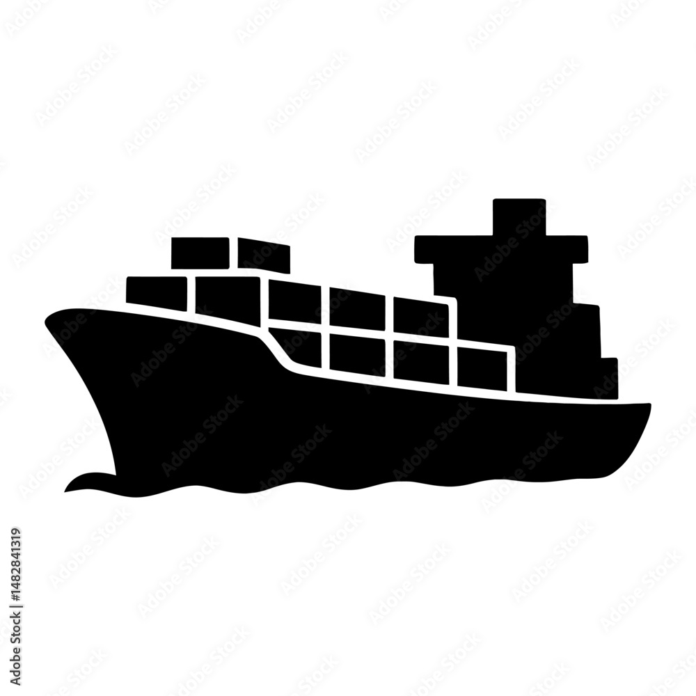 Obraz premium Cargo Ship Silhouette in Black.