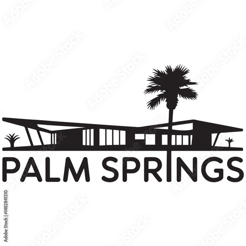 Palm Springs, CA skyline silhouette. Black Palm Springs city design. Vector black silhouette. with white background
