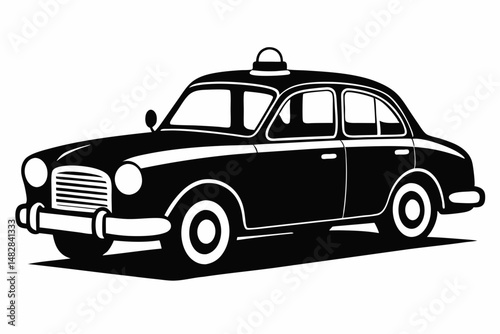 taxi silhouette line art vector illustration with a white background