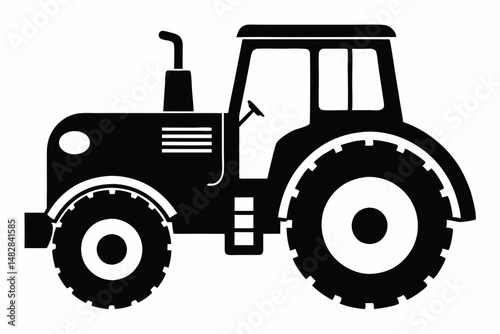 tractor silhouette line art vector illustration with a white background