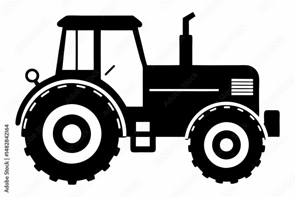Obraz premium tractor silhouette line art vector illustration with a white background