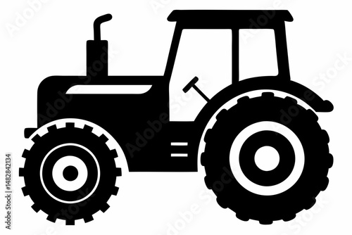 tractor silhouette line art vector illustration with a white background