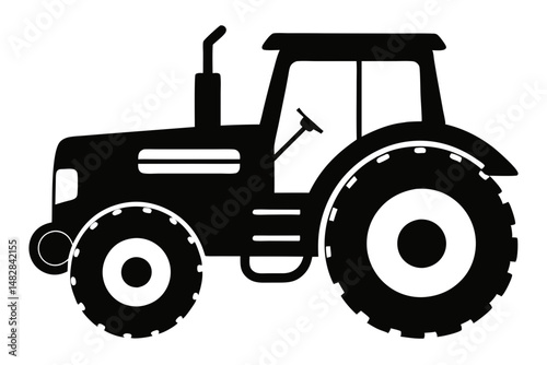 tractor silhouette line art vector illustration with a white background