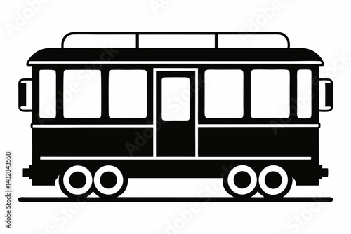 trolley silhouette line art vector illustration with a white background