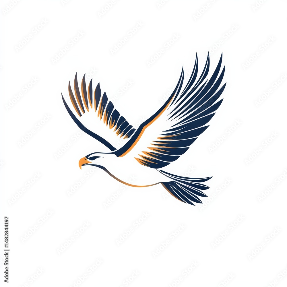 Fototapeta premium Elegant Soaring Bird in Flight with Artistic Line Design Elements