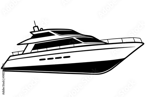 yacht silhouette line art vector illustration with a white background
