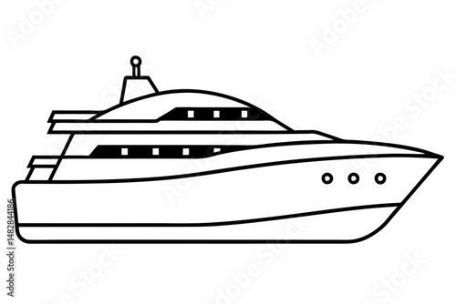 yacht silhouette line art vector illustration with a white background