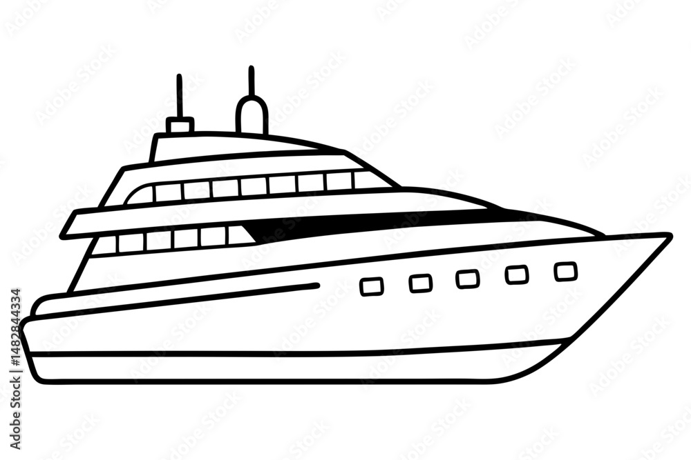 Obraz premium yacht silhouette line art vector illustration with a white background