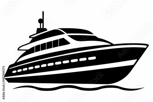 yacht silhouette line art vector illustration with a white background