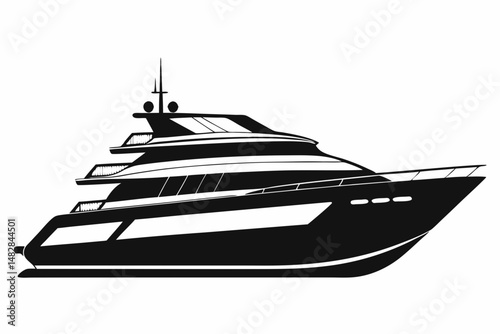 yacht silhouette line art vector illustration with a white background