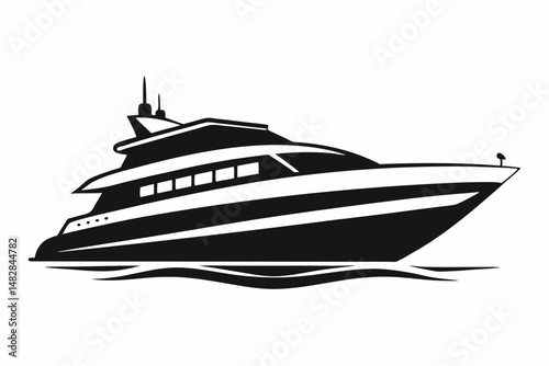 yacht silhouette line art vector illustration with a white background