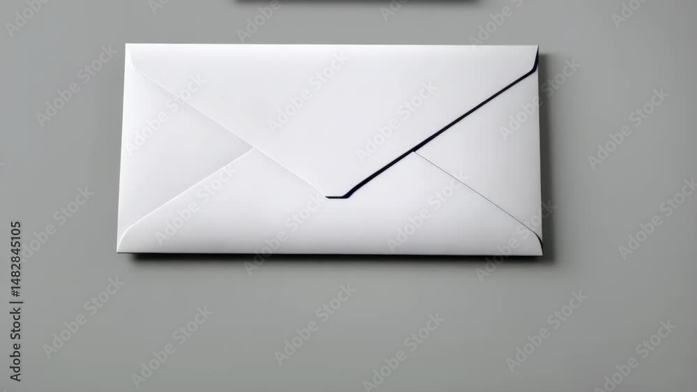 Neutral gray background featuring a stacked arrangement of white and gray closed envelopes with clean minimal design