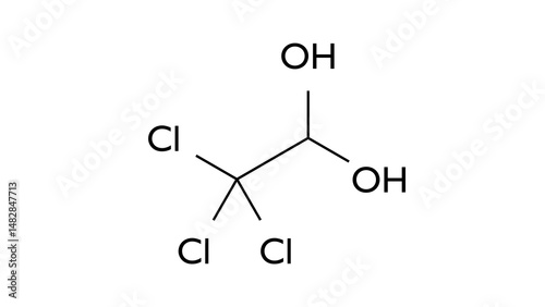 chloral hydrate molecule, structural chemical formula, ball-and-stick model, isolated image central nervous system depressant