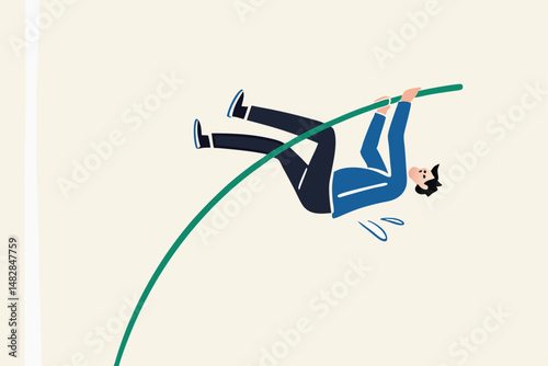 Business goal achievement, success solving business problem or succeed survive on financial crisis concept, successful confident businessman leader jumping pole vault.