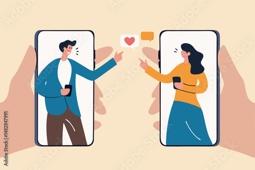 Video conference during COVID-19 Coronavirus outbreak, people using technology work at home remotely concept, man and woman teammate working remotely using smartphone or mobile phone for meeting.