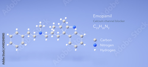 Foto emopamil molecule, molecular structure, calcium channel blocker 3d model, Struct