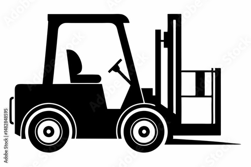 forklift silhouette line art vector illustration with a white background