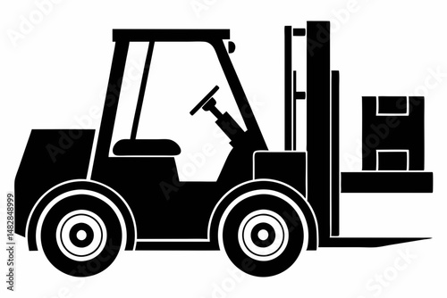 forklift silhouette line art vector illustration with a white background