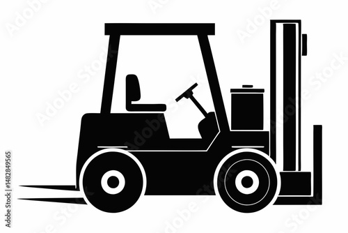 forklift silhouette line art vector illustration with a white background