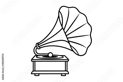 gramophone silhouette line art vector illustration with a white background