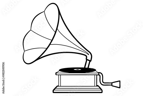gramophone silhouette line art vector illustration with a white background
