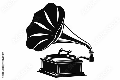 gramophone silhouette line art vector illustration with a white background