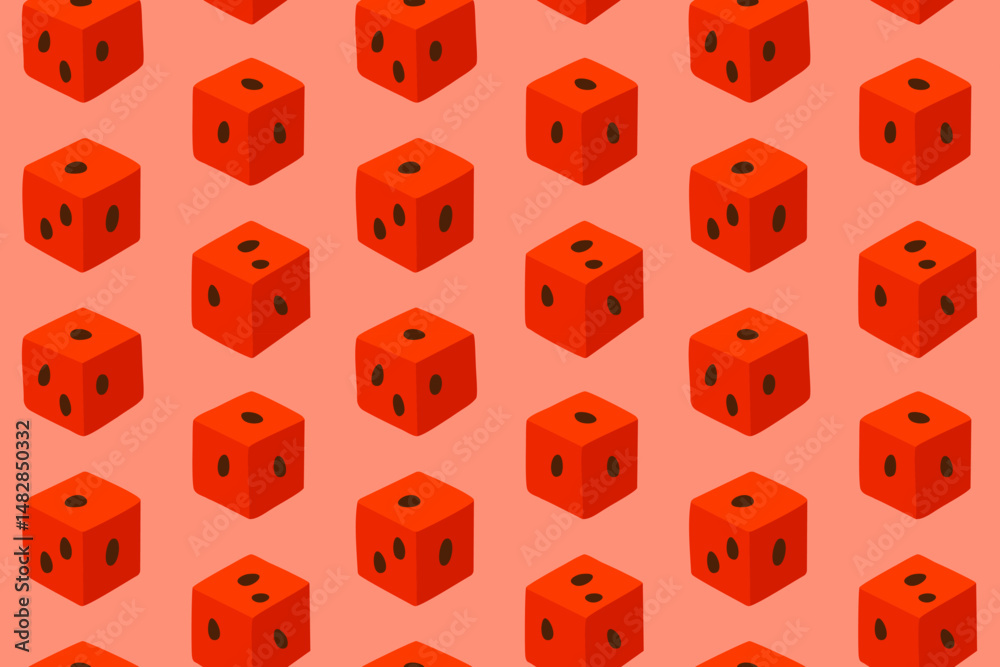 Seamless repeat pattern with watermelon cubes on red background Seamless repeat pattern with watermelon cubes on red background
