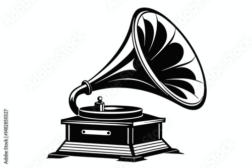 gramophone silhouette line art vector illustration with a white background