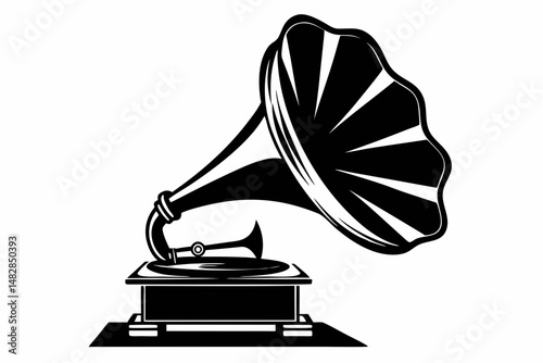 gramophone silhouette line art vector illustration with a white background