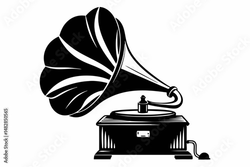 gramophone silhouette line art vector illustration with a white background
