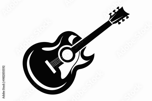 guitar silhouette line art vector illustration with a white background