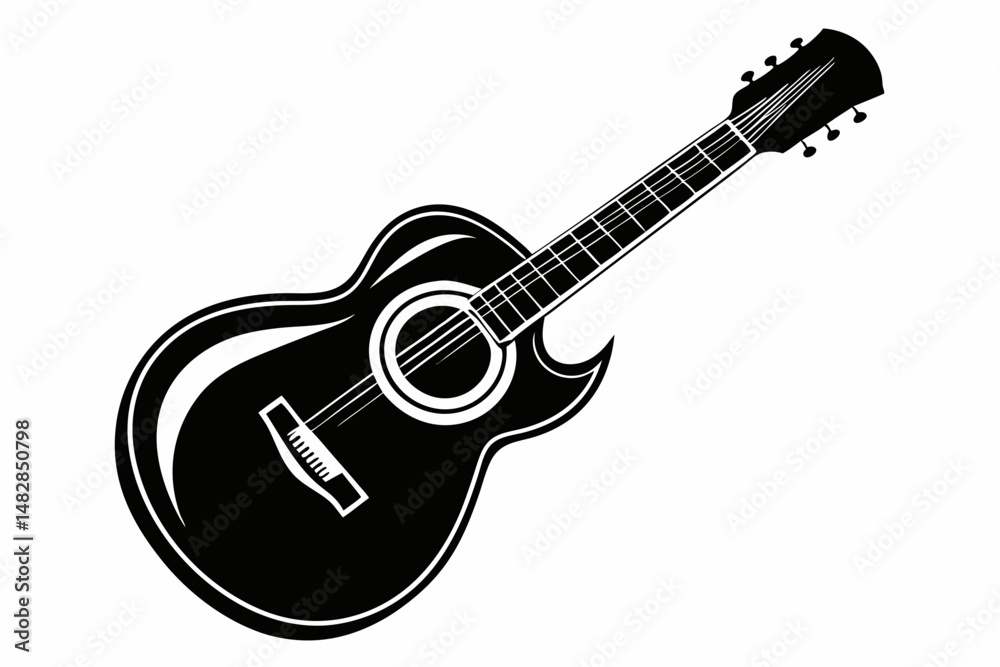 Fototapeta premium guitar silhouette line art vector illustration with a white background