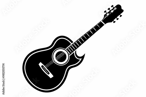 guitar silhouette line art vector illustration with a white background