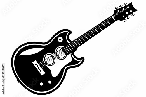 guitar silhouette line art vector illustration with a white background