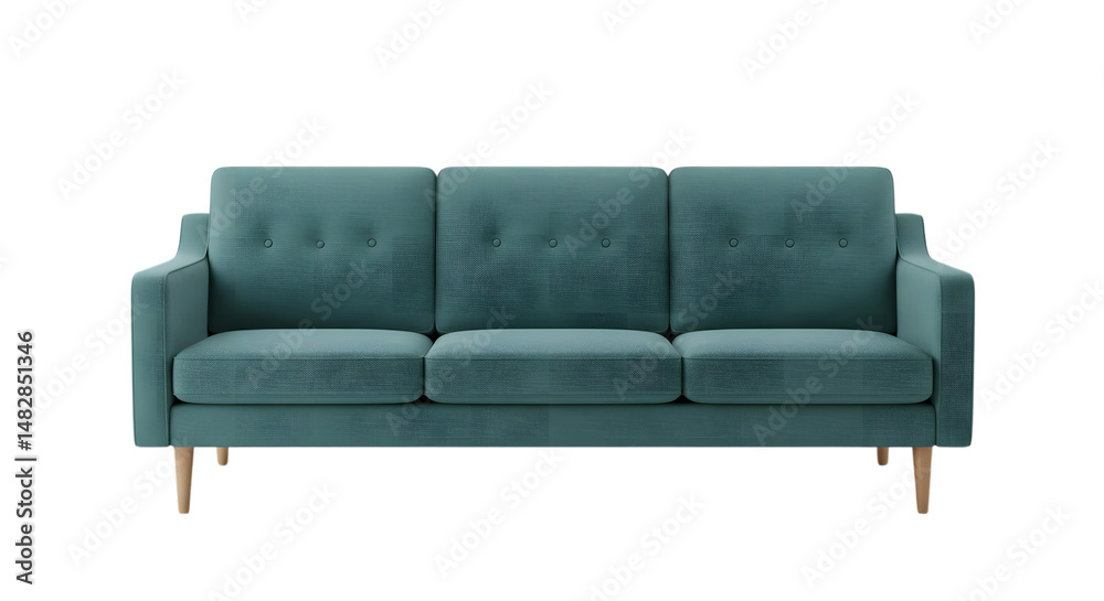 Obraz premium Teal Three Seater Sofa with Button Tufting and Light Wood Legs Modern Furniture